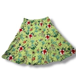 Johnny Was Flared Skirt Floral Embroidery Side Zip Boho Artsy FLAW Green Small